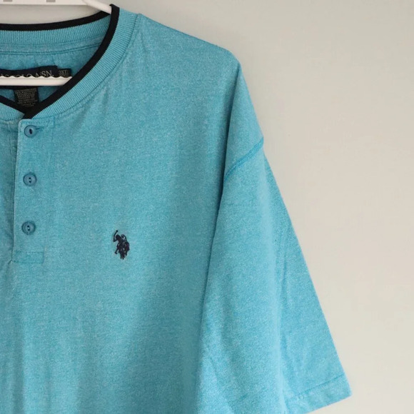 U.S. Polo Assn. Men's 3XLT Blue Stretch Button Cotton Short Sleeve Casual Shirt - Picture 5 of 12